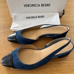 Veronica Beard Denim and Black Slingback Sandals